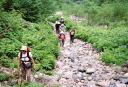 <白馬尻近くの登山道、石ころ道が続